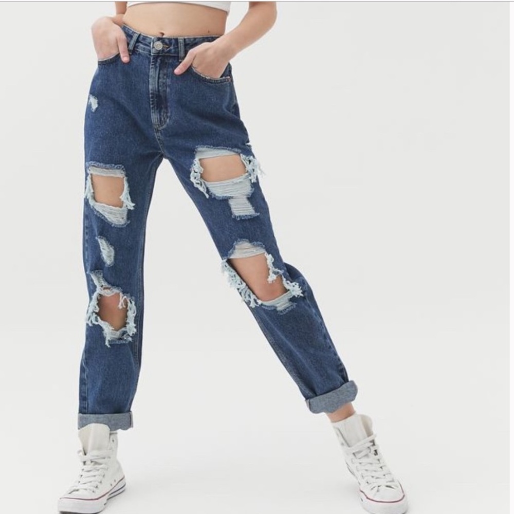Urban Outfitters BDG High Rise Distressed Dark Wash Mom Jean